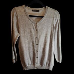 THE LIMITED SILVER METALLIC GRAY BUTTON UP CARDIGAN WITH SHEER BACK SIZE LARGE